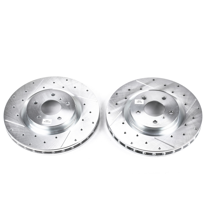 Infiniti G35 Brake Rotor (2) - Front - PowerStop - Evolution Drilled & Slotted Zinc Plated - Silver - `03-`04