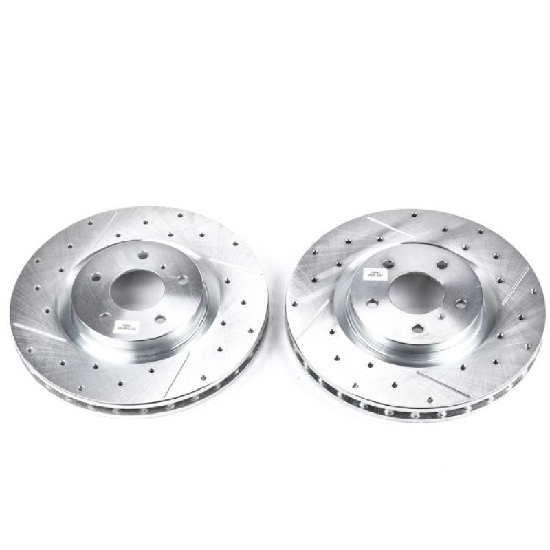 Infiniti G35 Brake Rotor (2) - Front - PowerStop - Evolution Drilled & Slotted Zinc Plated - Silver - `03-`04 Infiniti G35 Brake Rotor (2) - Front - PowerStop - Evolution Drilled & Slotted Zinc Plated - Silver - `03-`04