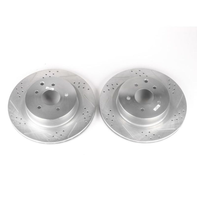 Infiniti G35 Brake Rotor (2) - Rear - PowerStop - Evolution Drilled & Slotted - Silver Zinc - `03-`04 Infiniti G35 Brake Rotor (2) - Rear - PowerStop - Evolution Drilled & Slotted - Silver Zinc - `03-`04