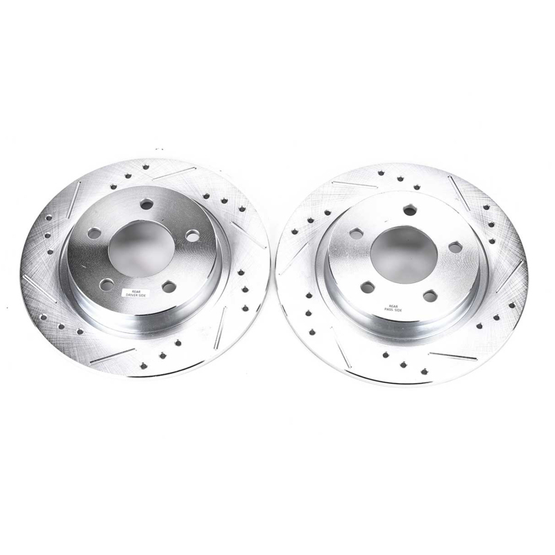 Mazda 3 Brake Rotors (2) - Rear - PowerStop - Evolution Drilled & Slotted - Silver - `04-`13