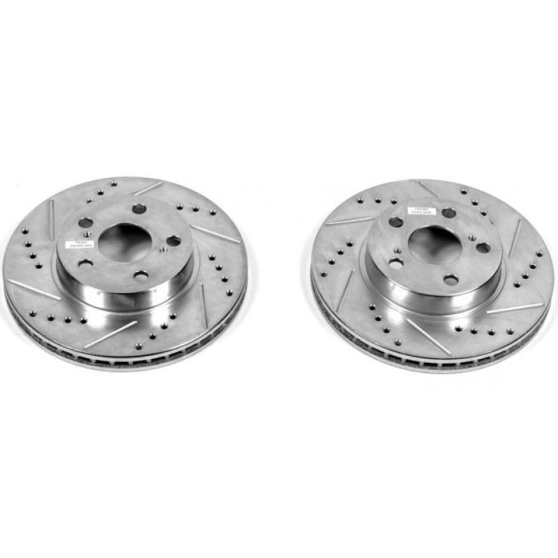 Toyota Prius Brake Rotors (2) - Front - PowerStop - Evolution Drilled & Slotted - Silver - `04-`09