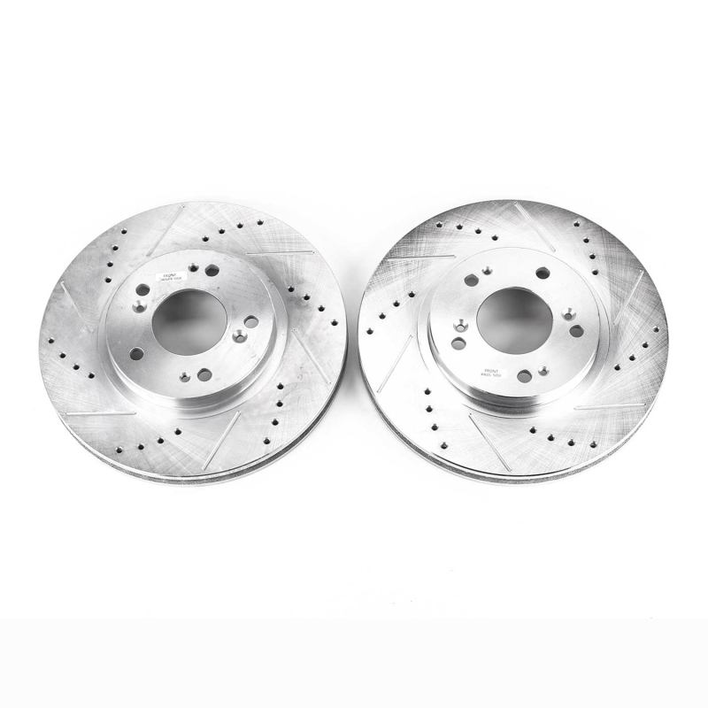 Mitsubishi Endeavor Brake Rotor (2) - Front - PowerStop - Evolution Drilled & Slotted - Silver - `04-`08