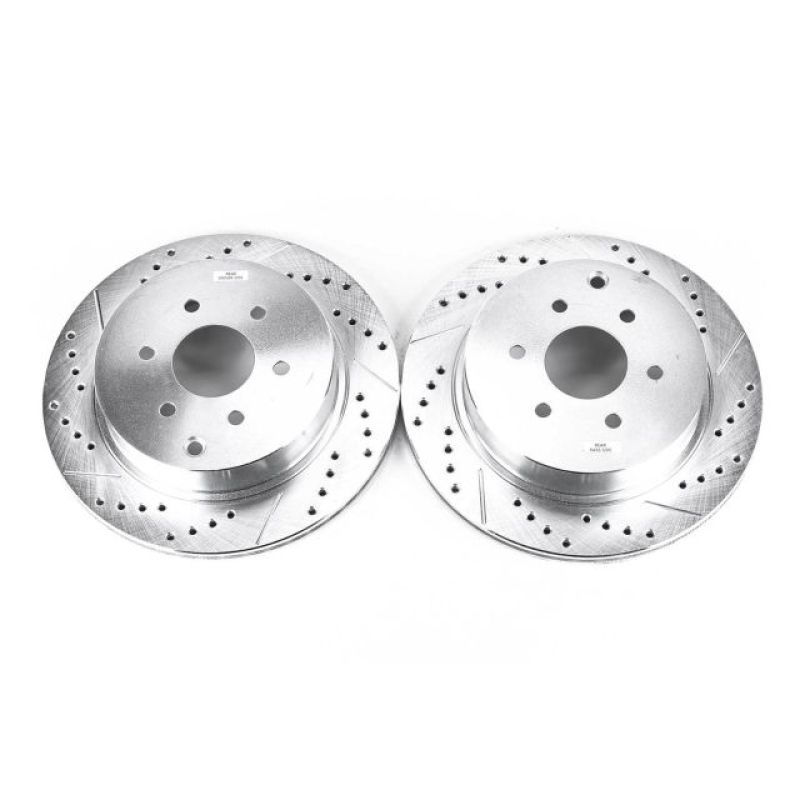 Nissan Pathfinder Brake Rotors (2) - Rear - PowerStop - Evolution Drilled & Slotted Zinc Plated - Silver - `05-`12