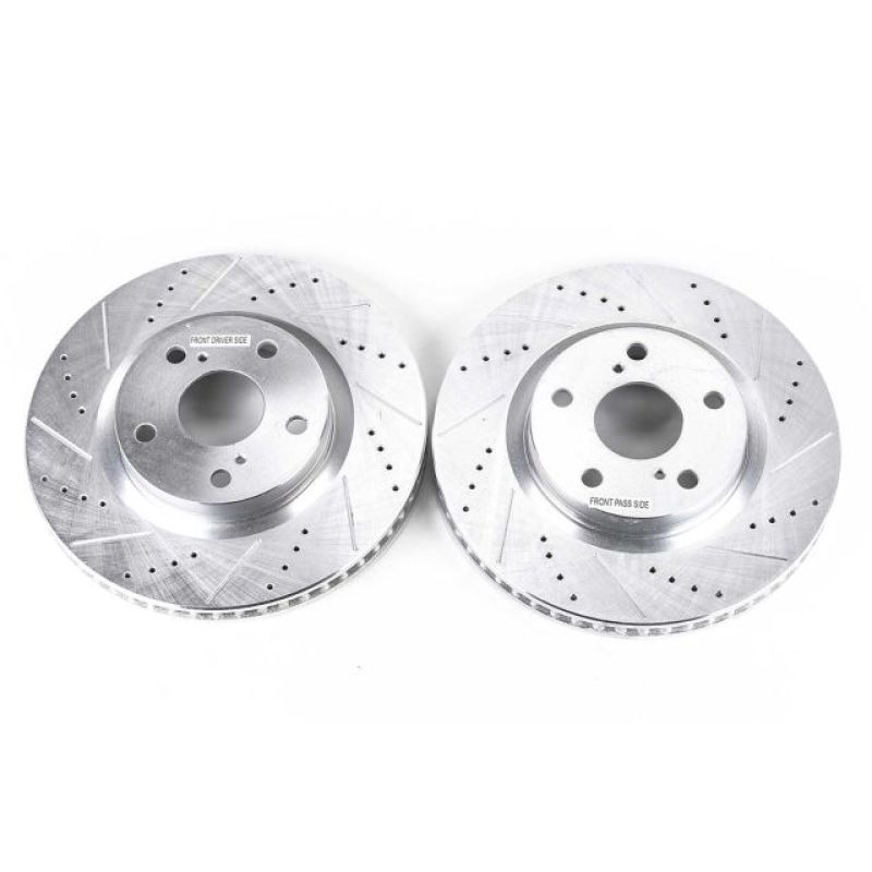 Lexus ES300h Brake Rotors (2) - Front - PowerStop - Evolution Drilled & Slotted - Silver Zinc - `13-`18
