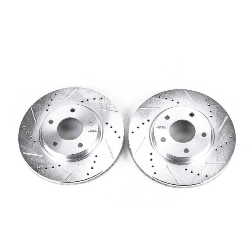 Infiniti M45 Brake Rotors (2) - Front - PowerStop - Evolution Drilled & Slotted Rotors - Silver - `03-`04
