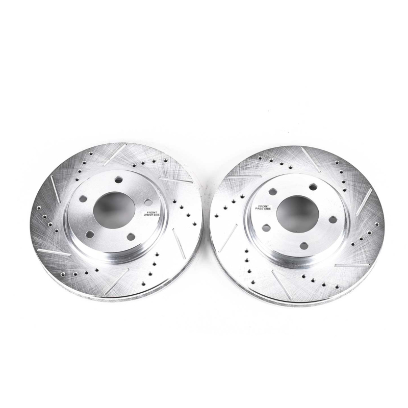 Infiniti M45 Brake Rotors (2) - Front - PowerStop - Evolution Drilled & Slotted Rotors - Silver - `03-`04