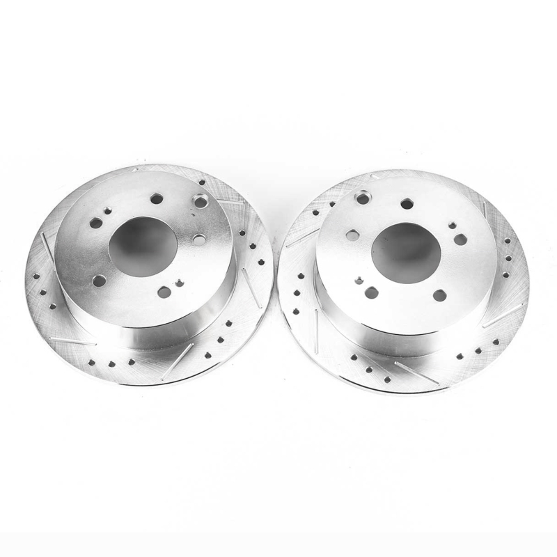 Mitsubishi Eclipse Brake Rotor (2) - Rear - PowerStop - Evolution Drilled & Slotted - Silver - `06-`12