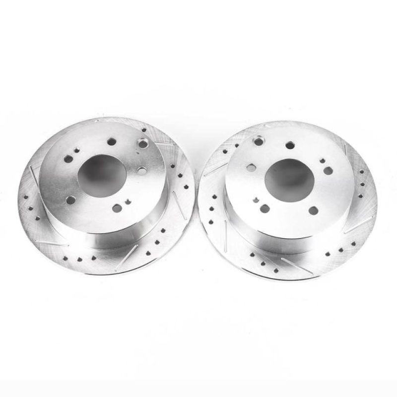 Mitsubishi Galant Brake Rotor (2) - Rear - PowerStop - Evolution Drilled & Slotted - Silver - `04-`12 Mitsubishi Galant Brake Rotor (2) - Rear - PowerStop - Evolution Drilled & Slotted - Silver - `04-`12