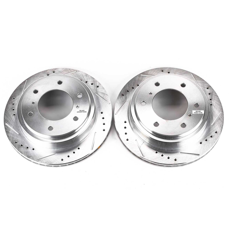 Mitsubishi Montero Brake Rotor (2) - Rear - PowerStop - Evolution Drilled & Slotted - Silver - `00-`06