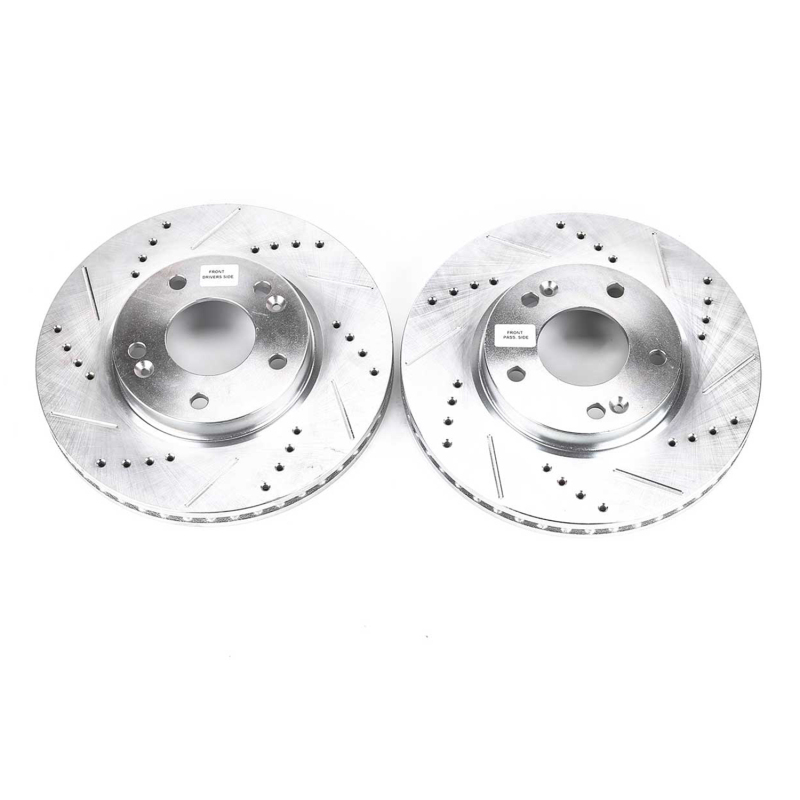 Hyundai Elantra Brake Rotors (2) - Front - PowerStop - Evolution Drilled & Slotted - Silver - `09-`12