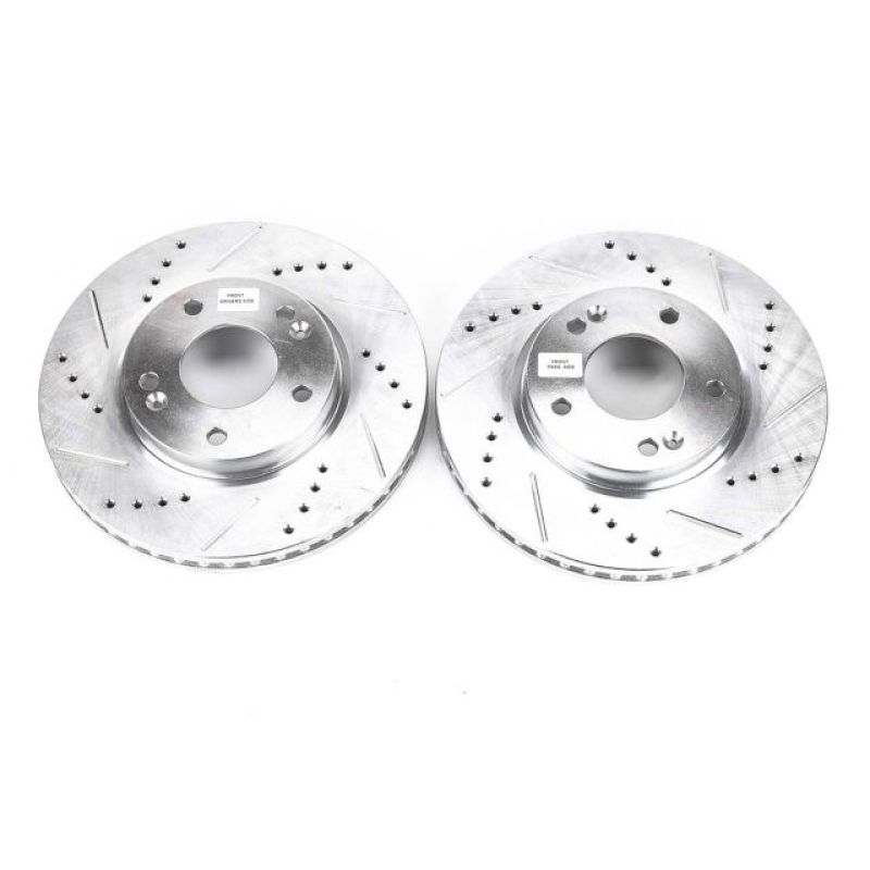 Hyundai Elantra Brake Rotors (2) - Front - PowerStop - Evolution Drilled & Slotted - Silver - `09-`12