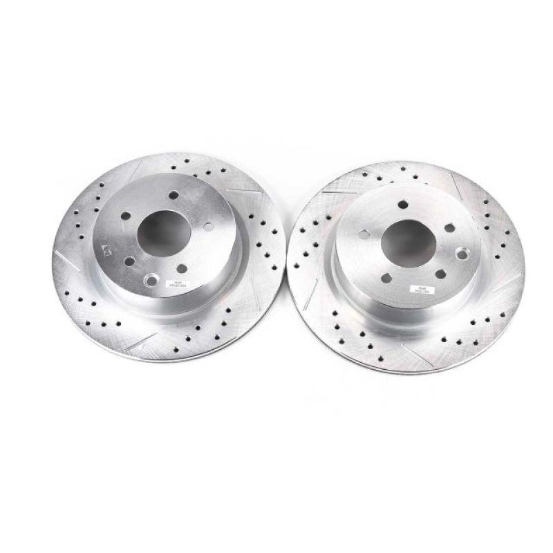 Infiniti QX50 Brake Rotor (2) - Rear - PowerStop - Evolution Drilled & Slotted - Silver - `14-`17 Infiniti QX50 Brake Rotor (2) - Rear - PowerStop - Evolution Drilled & Slotted - Silver - `14-`17