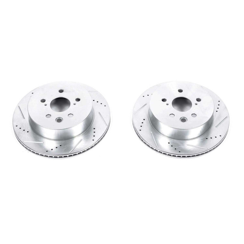 Lexus GS300 Brake Rotors (2) - Rear - PowerStop - Evolution Drilled & Slotted - Silver - 2006