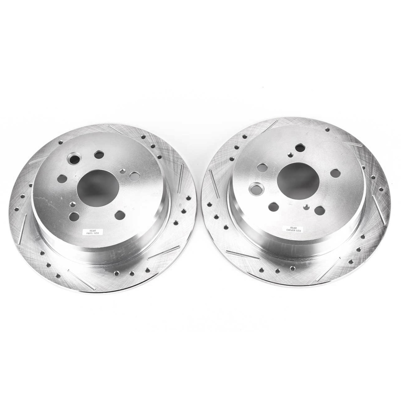 Lexus IS250 Brake Rotors (2) - Rear - PowerStop - Evolution Drilled & Slotted - Silver - `06-`15