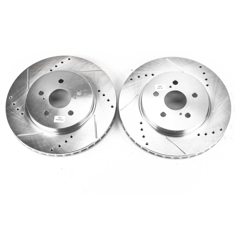 Lexus RX330 Brake Rotors (2) - Front - PowerStop - Evolution Drilled & Slotted - Silver - `04-`06