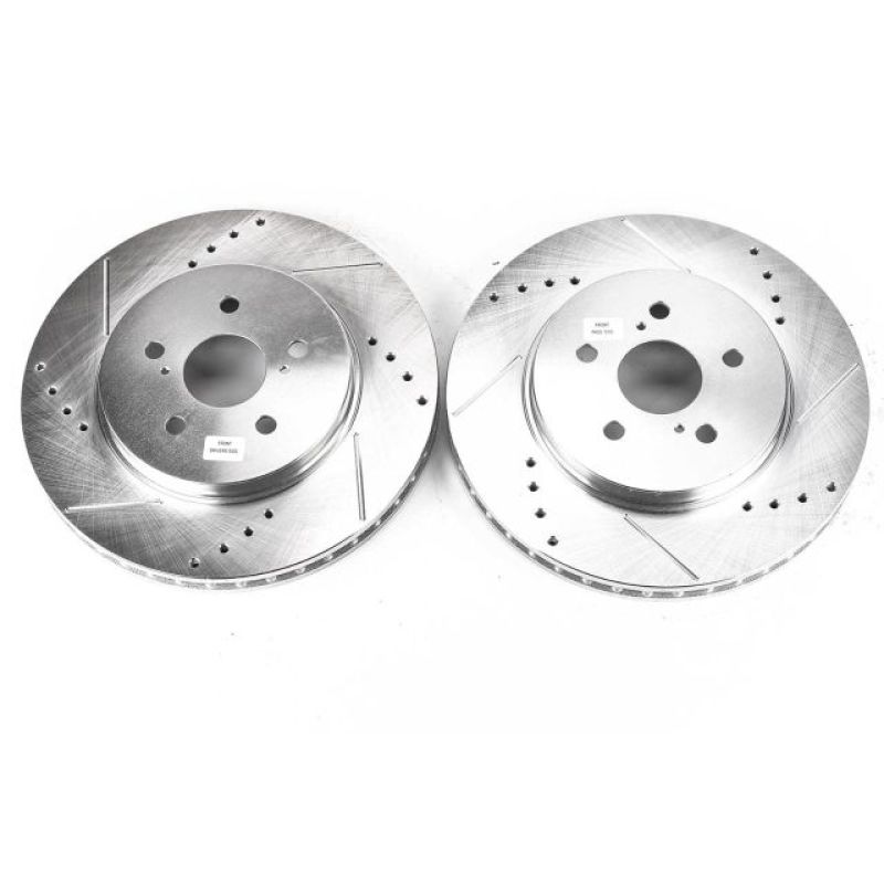 Lexus RX330 Brake Rotors (2) - Front - PowerStop - Evolution Drilled & Slotted - Silver - `04-`06