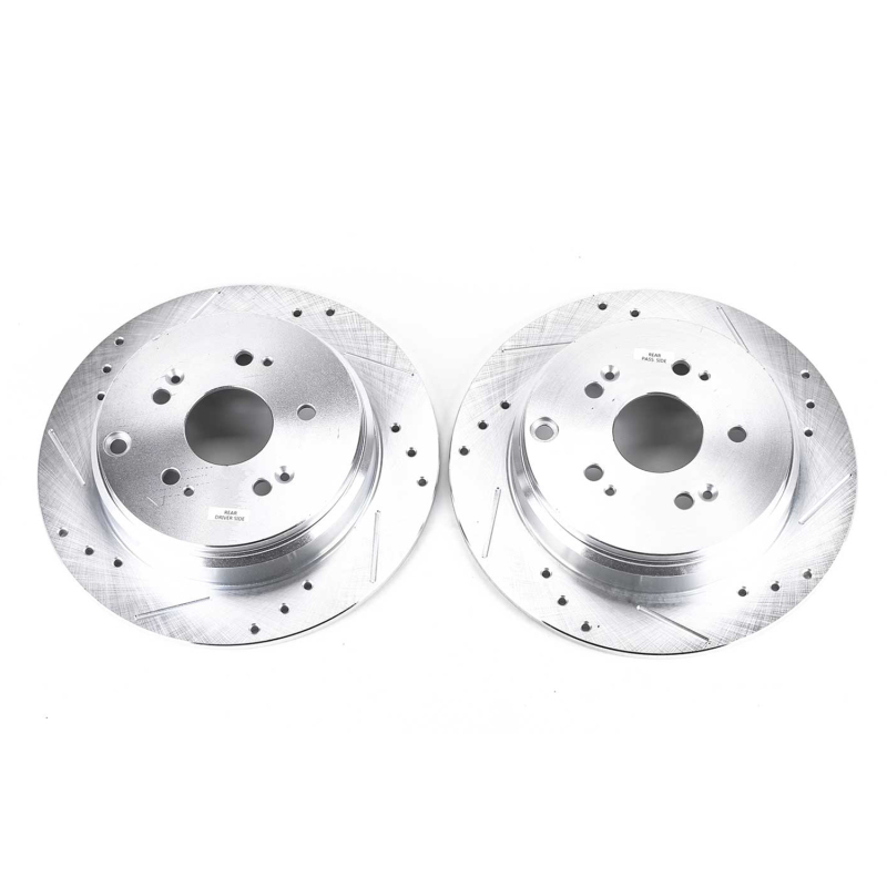Acura RDX Brake Rotors (2) - Rear - PowerStop - Evolution Drilled & Slotted - Silver Zinc Plated - `07-`18