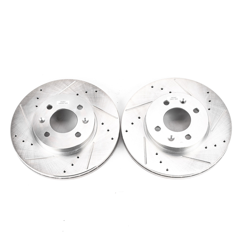 Hyundai Accent Brake Rotors (2) - Front - PowerStop - Evolution Drilled & Slotted - Silver - `06-`11
