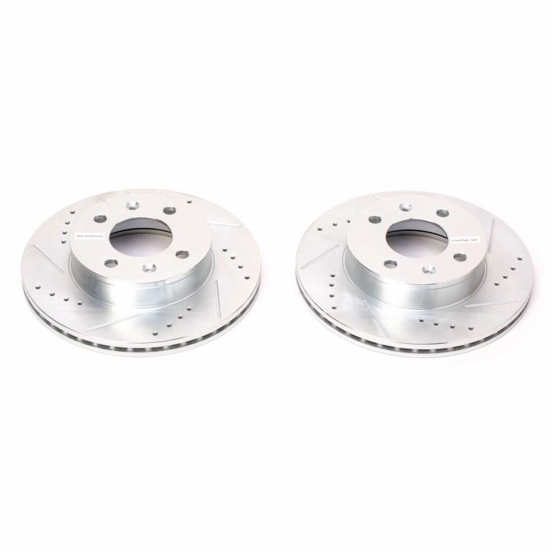 Hyundai Accent Brake Rotors (2) - Front - PowerStop - Evolution Drilled & Slotted - Silver - `03-`05