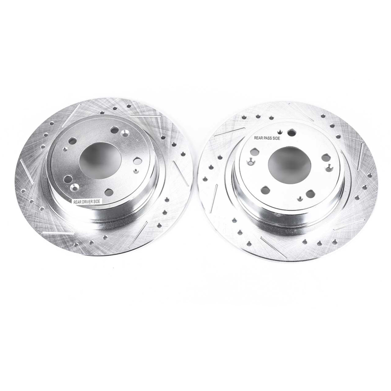 Acura ILX Brake Rotors (2) - Rear - PowerStop - Evolution Drilled & Slotted - Silver - `16-`19