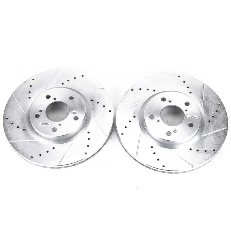 Acura MDX Brake Rotors (2) - Front - PowerStop - Evolution Drilled & Slotted Rotors - Silver - `07-`13