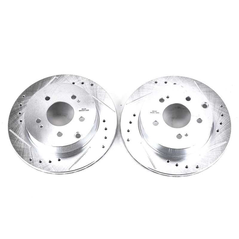 Mitsubishi Eclipse Brake Rotor (2) - Rear - PowerStop - Evolution Drilled & Slotted - Silver - `06-`12