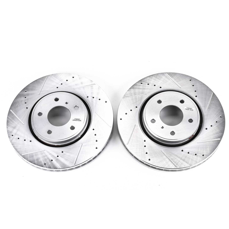 Infiniti FX35 Brake Rotors (2) - Front - PowerStop - Evolution Drilled & Slotted - Silver - `05-`12