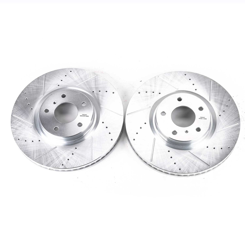Infiniti G35 Brake Rotors (2) - Front - PowerStop - Evolution Drilled & Slotted - Silver - `07-`08