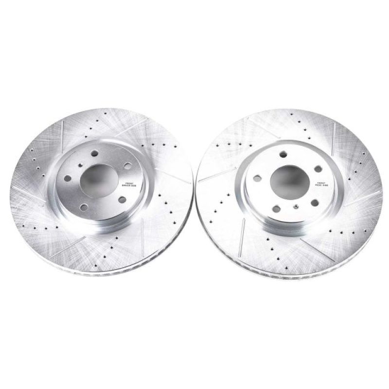 Infiniti G35 Brake Rotors (2) - Front - PowerStop - Evolution Drilled & Slotted - Silver - `07-`08