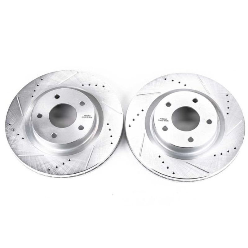 Nissan Altima Brake Rotors (2) - Front - PowerStop - Evolution Drilled & Slotted - Silver - `07-`13
