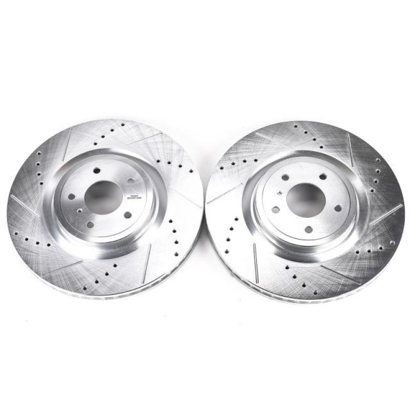 Infiniti FX50 Brake Rotor (2) - Front - PowerStop - Evolution Drilled & Slotted - Silver - `09-`13 Infiniti FX50 Brake Rotor (2) - Front - PowerStop - Evolution Drilled & Slotted - Silver - `09-`13