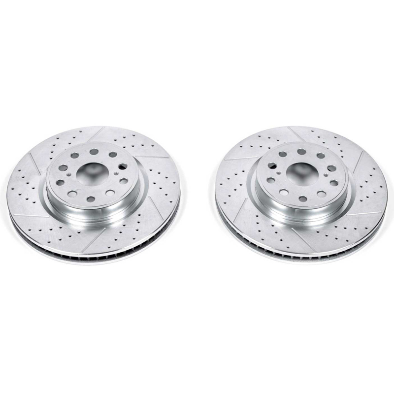Lexus LS460 Brake Rotors (2) - Front - PowerStop - Evolution Drilled & Slotted - Silver Zinc - `07-`17
