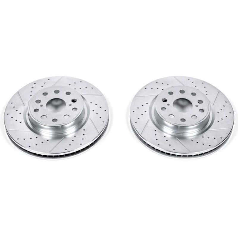 Lexus LS460 Brake Rotors (2) - Front - PowerStop - Evolution Drilled & Slotted - Silver Zinc - `07-`17