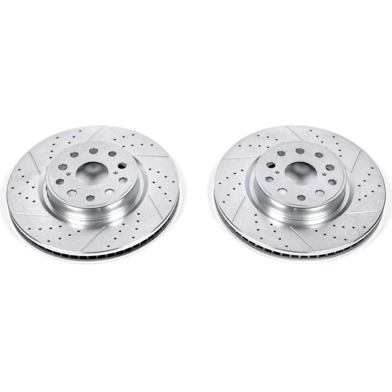 Lexus LS460 Brake Rotors (2) - Front - PowerStop - Evolution Drilled & Slotted - Silver Zinc - `07-`17