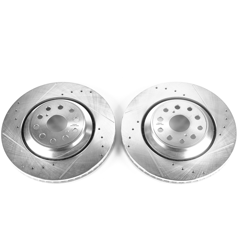 Lexus LS460 Brake Rotors (2) - Front - PowerStop - Evolution Drilled & Slotted - Silver - `07-`17