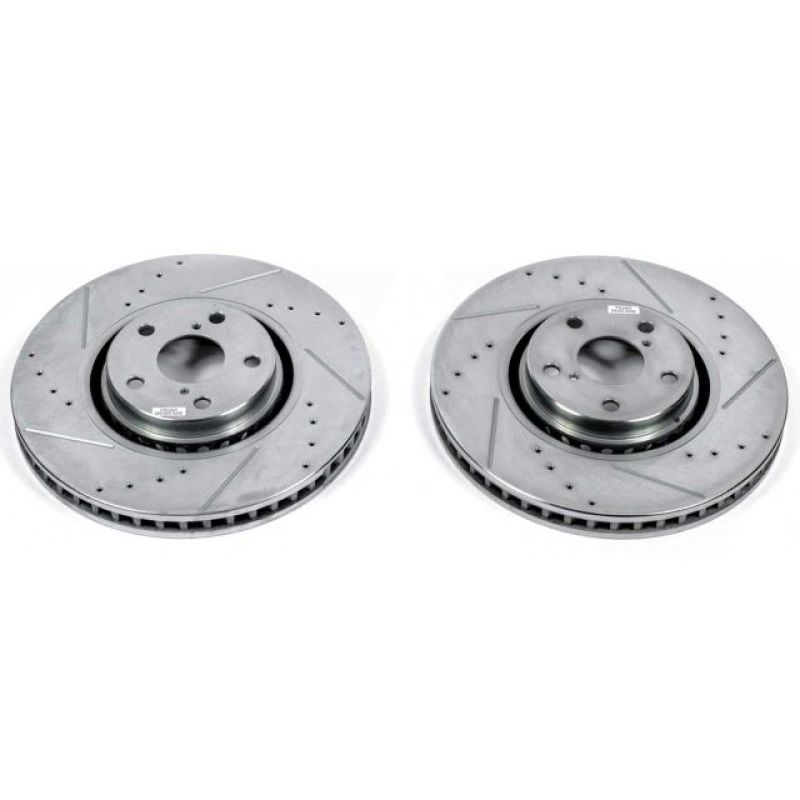 Lexus GS350 Brake Rotors (2) - Front - PowerStop - Evolution Drilled & Slotted - Silver - `07-`11