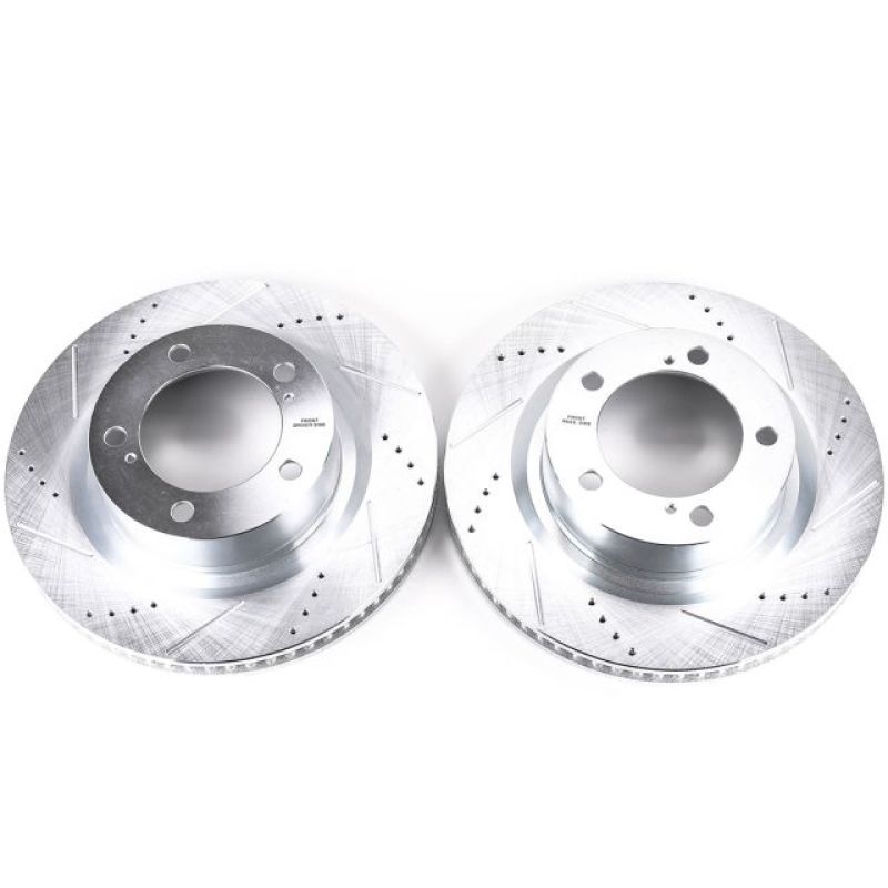 Toyota Land Cruiser Brake Rotors (2) - Front - PowerStop - Evolution Drilled & Slotted - Silver - `16-`21