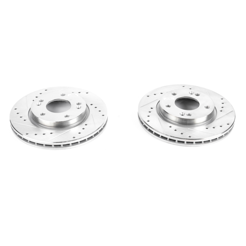 Hyundai Elantra Brake Rotors (2) - Front - PowerStop - Evolution Drilled & Slotted - Silver - `07-`10