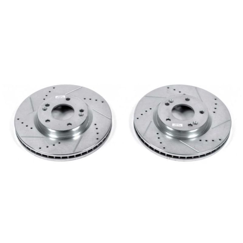 Hyundai Santa Fe Brake Rotors (2) - Front - PowerStop - Evolution Drilled & Slotted - Silver - `07-`09