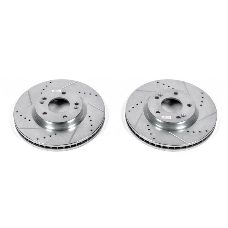 Hyundai Santa Fe Brake Rotors (2) - Front - PowerStop - Evolution Drilled & Slotted - Silver - `07-`09