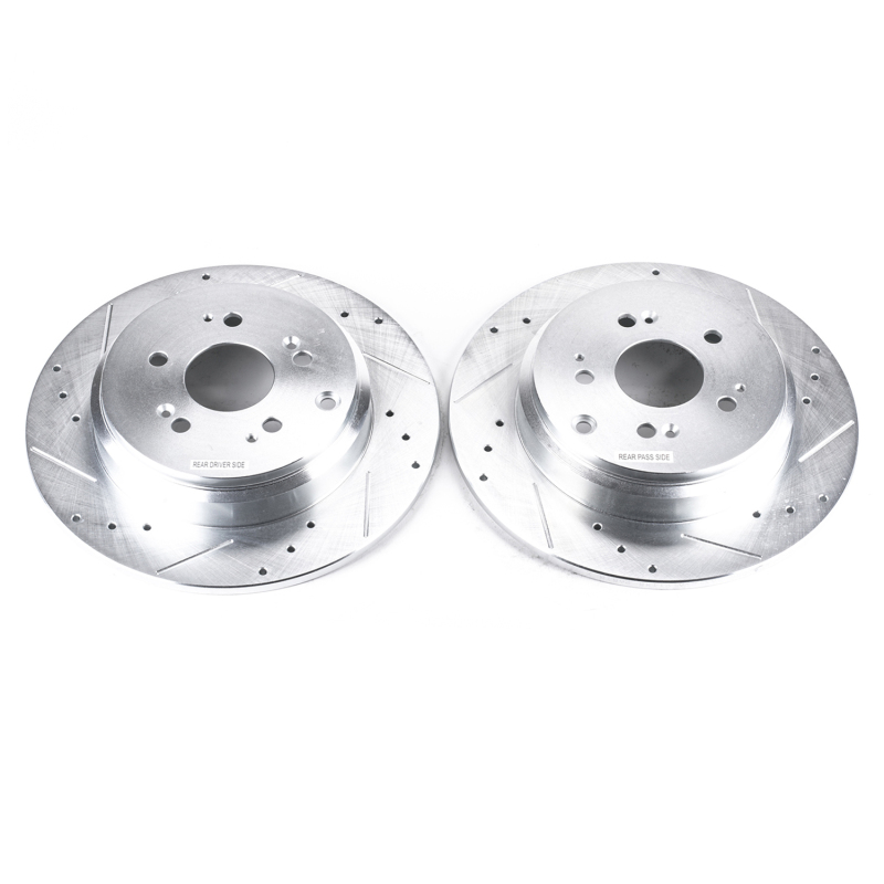 Acura MDX Brake Rotors (2) - Rear - PowerStop - Evolution Drilled & Slotted - Silver - `07-`13