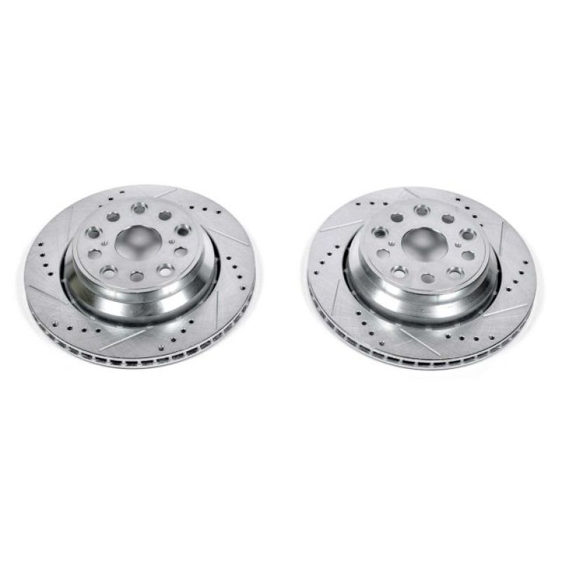 Lexus LS460 Brake Rotors (2) - Rear - PowerStop - Evolution Drilled & Slotted - Silver - `07-`17