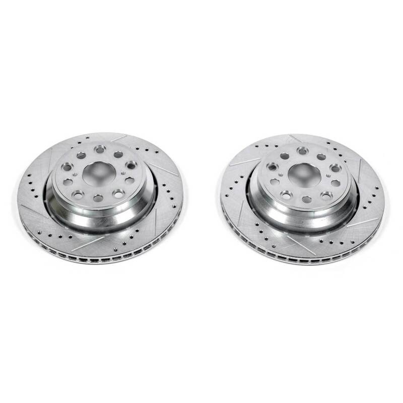 Lexus LS460 Brake Rotors (2) - Rear - PowerStop - Evolution Drilled & Slotted - Silver - `07-`17
