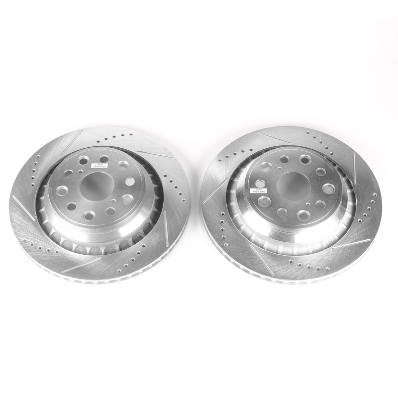 Lexus LS460 Brake Rotors (2) - Rear - PowerStop - Evolution Drilled & Slotted Rotors - Silver - `07-`17
