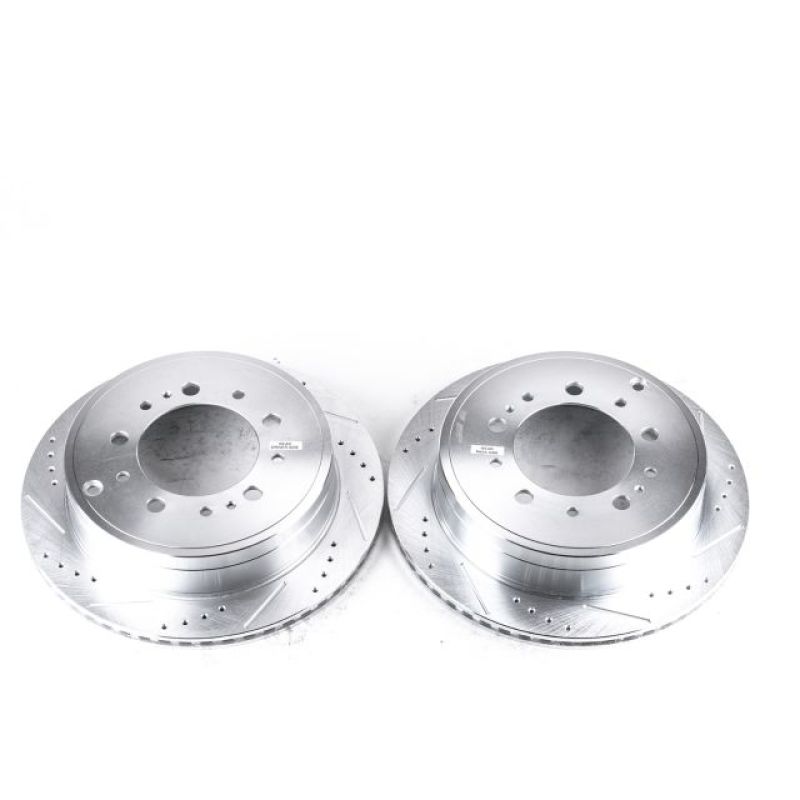 Toyota Land Cruiser Brake Rotors (2) - Rear - PowerStop - Evolution Drilled & Slotted - Silver - `13-`21