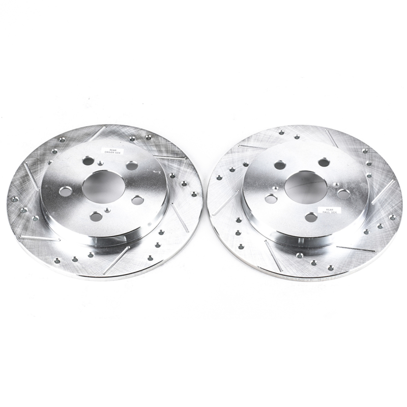 Lexus CT200h Brake Rotors (2) - Rear - PowerStop - Evolution Drilled & Slotted - Silver - `11-`13
