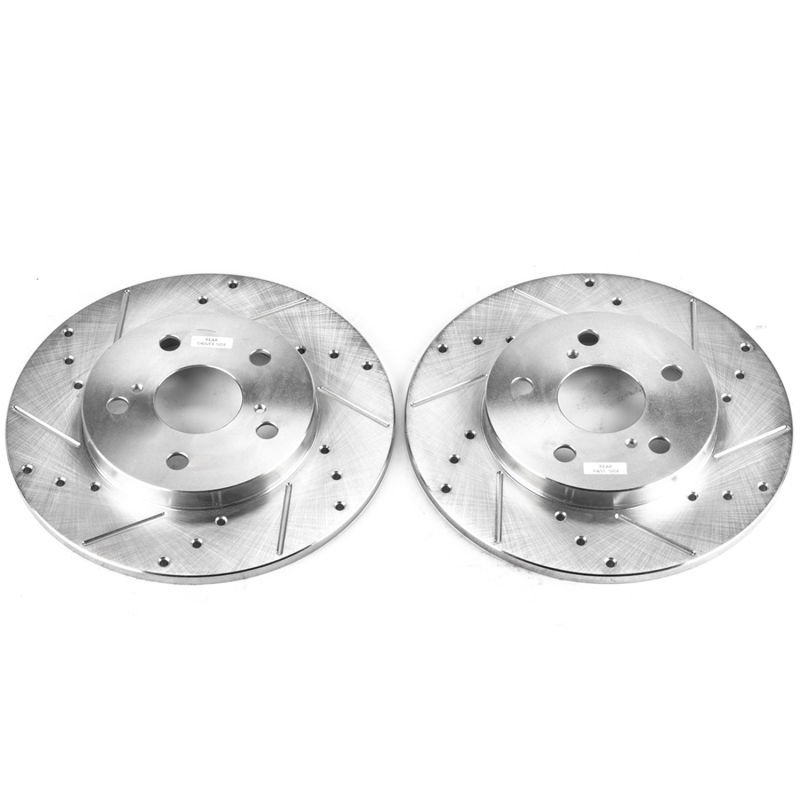 Pontiac Vibe Brake Rotors (2) - Rear - PowerStop - Evolution Drilled & Slotted - Silver - `09-`10