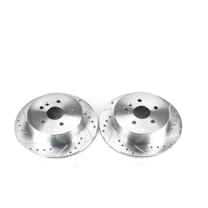 Toyota Highlander Brake Rotors (2) - Rear - PowerStop - Evolution Drilled & Slotted - Silver - `08-`13