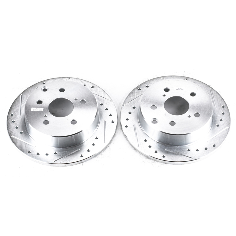 Lexus HS250h Brake Rotors (2) - Rear - PowerStop - Evolution Drilled & Slotted - Silver - `10-`12