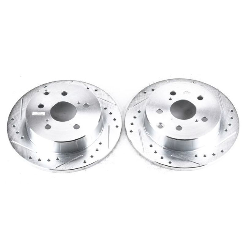 Lexus HS250h Brake Rotors (2) - Rear - PowerStop - Evolution Drilled & Slotted - Silver - `10-`12